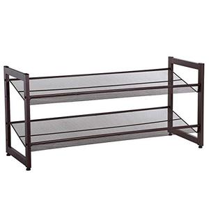 lot 11592 image: SONGMICS 2-Tier Stackable Metal Shoe Rack Flat & Slant Adjustable Shoe Organizer Shelf for Closet Bedroom & Entryway Bronze ULMR02A