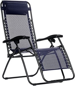 lot 11593 image: Amazon Basics Outdoor Textilene Adjustable Zero Gravity Folding Reclining Lounge Chair with Pillow, Navy Blue