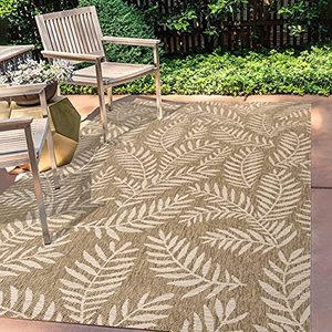 lot 11604 image: JONATHAN Y Nevis Palm Frond IndoorOutdoor BrownBeige 3 ft. x 5 ft. Area Rug, Coastal,Casual,Floral,EasyCleaning,ForHighTraffic,Kitchen,LivingRoom,Backyard, Non Shedding