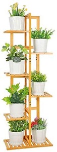 lot 11605 image: ROSSNY Plant Stand, Bamboo Plant Stands for Indoor Plants 6 Tier 7 Potted Tall Plant Shelf