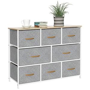 lot 11611 image: oneinmil Fabric Dresser, 8 Drawers Storage Organizer, Chests of Drawers with Solid Wood Handle, Easy Assembly Dresser for Bedroom, Hallway, Entryway, Living Room (White)
