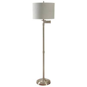 lot 11616 image: StyleCraft Brushed Steel Floor Lamp - White Hardback Fabric Shade- Retail$117.49