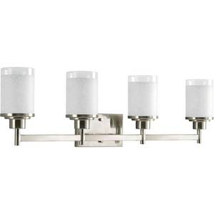 lot 11621 image: Alexa Collection 4-Light Brushed Nickel Etched Opal Glass Modern Bath Vanity Light- Retail$228.00