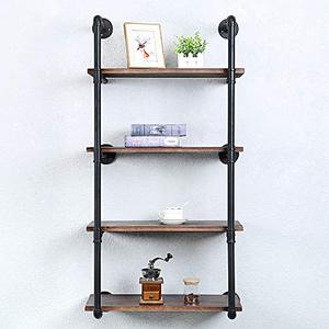 lot 11628 image: Industrial Pipe Shelving Wall Mounted,24in Rustic Metal Floating Shelves,Steampunk Real Wood Book Shelves,Wall Shelf Unit Bookshelf Hanging Wall Shelves,Farmhouse Kitchen Bar Shelving(4 Tier)