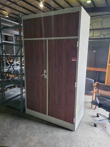 lot 35247 image: Metal Cabinet W Wooden Door