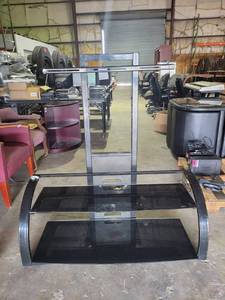 lot 35345 image: 2 Tier Black Glass Television Stand