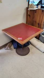 lot 35404 image: Red Square Table with Iron Base