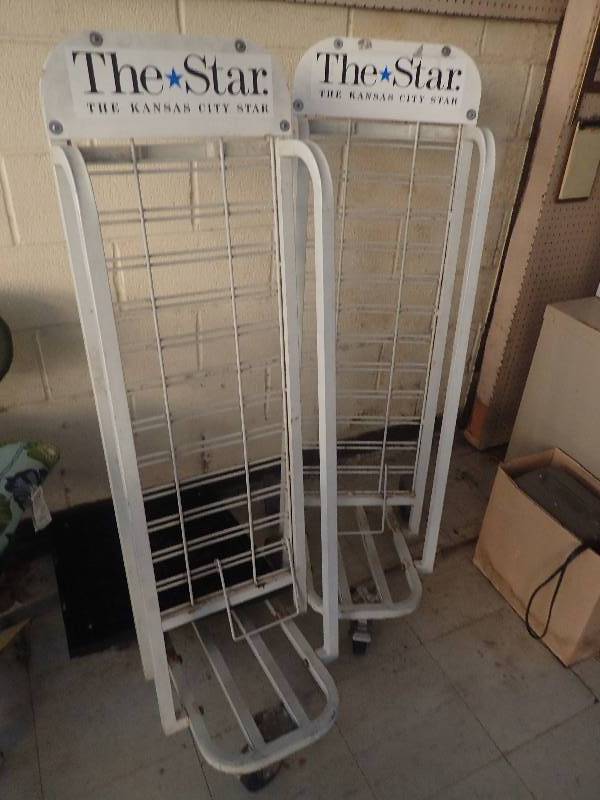 lot 4277 image: (2) Metal Framed Newspaper Storage Carts