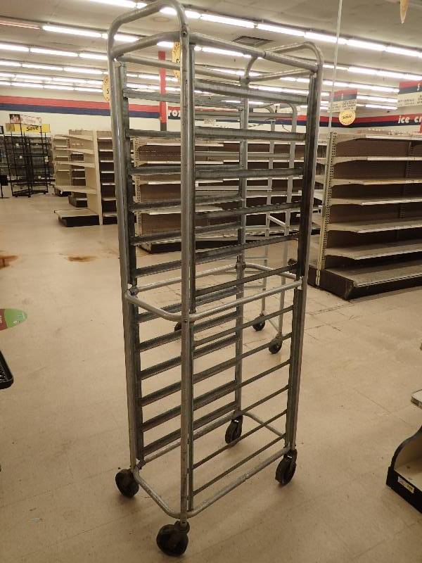 lot 4317 image: Half-Size Aluminum Sheet Pan Rack on Casters