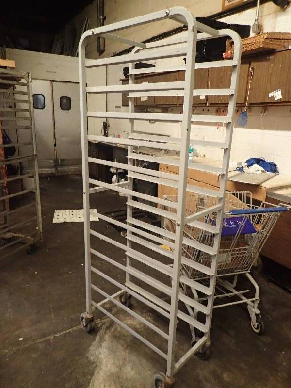 lot 4361 image: Aluminum Half Size Sheetpan Rack on Casters