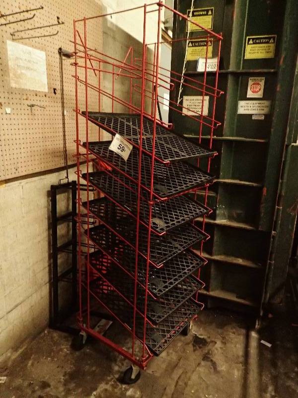 lot 4382 image: 9 Tier Metal Wire Bun Cart on Casters