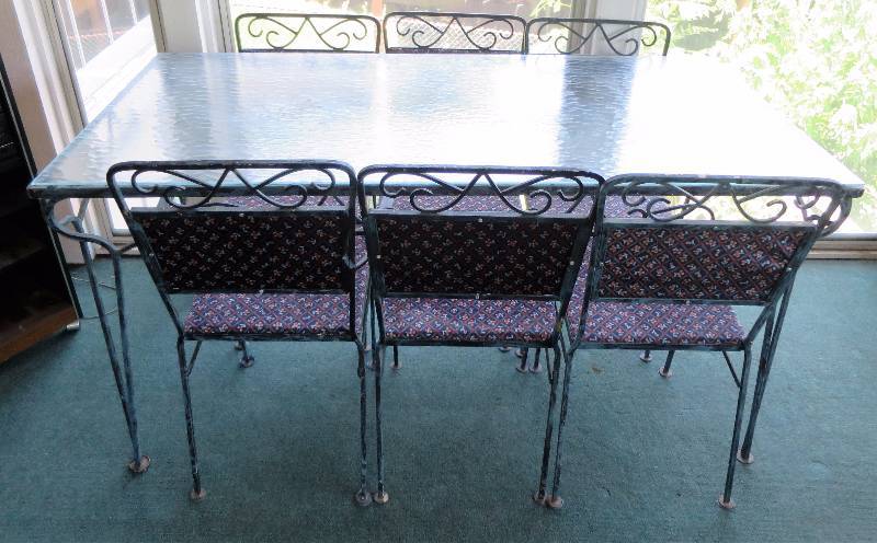 lot 196 image: Wrought Iron Patio Table and Chairs