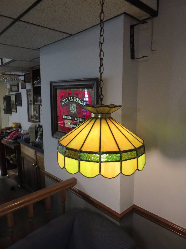 lot 216 image: Hanging Stained Glass Lamp
