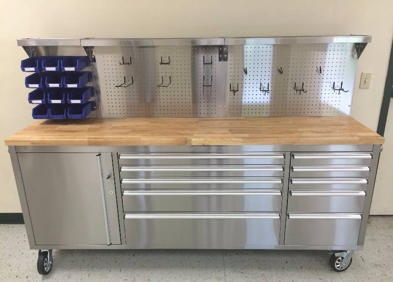 New 11 Drawer 84 Stainless Steel Work Station With New 11 Drawer 84 Stainless Steel Work Station With Peg Board Framed Fabric Covered Storage Buildings Easy Kleen Washers