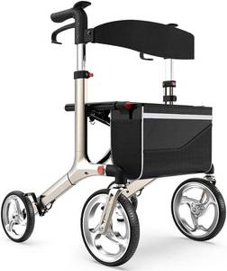 lot 143278 image: Healconnex Luxury Rollator Walkers for Seniors- Rollator Walker with Bult-in Brake Cable, Rollator Walker with 10inch Large Wheels,Padded Seat and Backrest, Lightweight Aluminium Frame, Soft Rubber Handle Retail $269