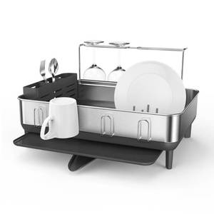 lot 143284 image: simplehuman Kitchen Dish Drying Rack With Swivel Spout, Fingerprint-Proof Stainless Steel Frame, Grey Plastic - Grey
