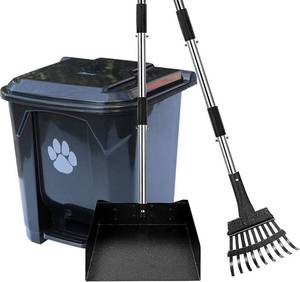 lot 143301 image: ZubyDog Dog Poop Trash Can with Lid and Removable Inner Waste Bin for Outdoors. Includes Long Handle, TrayRake Design Pooper Scooper - Perfect for Pick-Up on Grass, Dirt, Cement. Retail $89