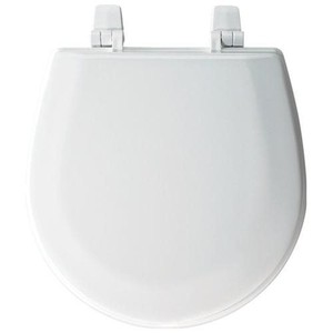 lot 342548 image: BEMIS Marine Bowl Enameled Wood Toilet Seat in White with Top-Tite Hinge, Retail $16.09