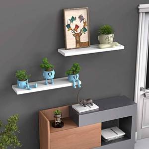 lot 642659 image: AMADA HOMEFURNISHING Floating Shelves White, Wall Shelf Deep L24xW9 Set of 2 for Living Room, Bedroom, Bathroom, Kitchen Storage, AMFS06