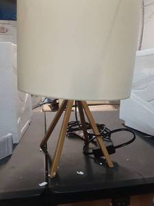 lot 642661 image: Stone & Beam Glass Column Brass Table Lamp, 23inch h, With Bulb, White Shade