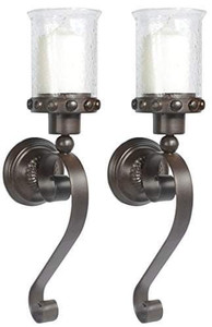 lot 642672 image: Set Of 2 - Metal And Glass Candle Sconces 20 Inches High X 6 Inches Deep X 4....
