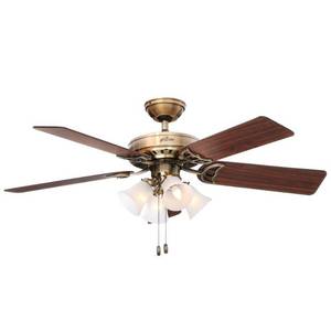 lot 843314 image: Hunter 52 inch Studio Series Antique Brass Ceiling Fan with Light Kit and Pull Chain