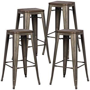 lot 11834 image: EdgeMod Trattoria bar Stool with Elm Wood Seat in Bronze