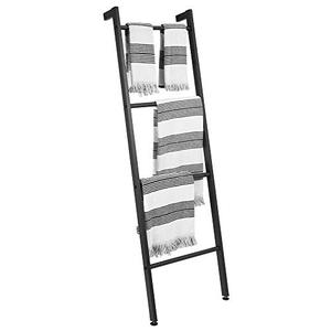 lot 11849 image: mDesign Metal Free Standing Wall Leaning Decorative Bath Towel Rack Bar Storage Ladder - for Bathroom, Kitchen Holds Towels, Blanket, Throw Blankets, Quilts - 4 Levels - Matte Black