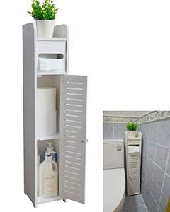 lot 11853 image: Small Bathroom Storage Corner Floor Cabinet with Doors and Shelves,Thin Toilet Vanity Cabinet,Narrow Bath Sink Organizer,Towel Storage Shelf for Paper Holder,White by AOJEZOR