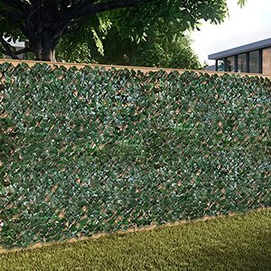 lot 11854 image: E&K Sunrise Faux Ivy Privacy Fence Screen with Expand Retractable Panel-Artificial Leaf Vine Hedge Outdoor Decor-Garden Backyard Decoration Panels Fence Cover Set of 1