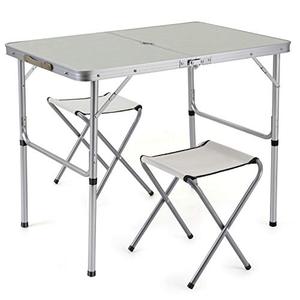 lot 11858 image: Sunkorto 2-Person Folding Picnic Table with 2 Stools, 3 Feet Aluminum Table Chair Set Heights Adjustable, Portable and Lightweight for Outdoor, Camping, Dining, BBQ Party