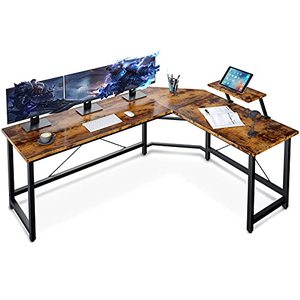 lot 11859 image: Coleshome Reversible L Shaped Desk 59 Sturdy L Shaped Gaming Desk with Monitor Stand, L Desk for Gaming & Home Office, Space Saving Corner Desk Easy to Assemble, Vintage
