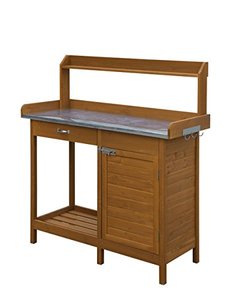 lot 11865 image: Convenience Concepts Deluxe Potting Bench with Cabinet, Light Oak