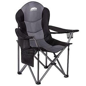 lot 11881 image: Coastrail Outdoor Camping Chair with Lumbar Back Support, Oversized Padded Lawn Chairs Folding Quad Arm Chair with Cooler Bag, Cup Holder, Black, xx-Large