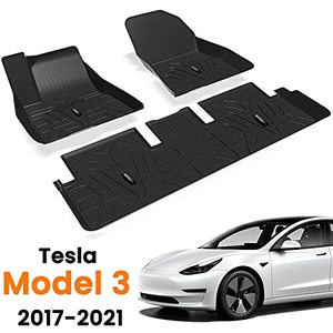 lot 11891 image: Auxko Floor Mat for Tesla Model 3 Fits 2017-2021 Ultimate All Weather All Season Waterproof Durable Flexible Odorless TPE Material Non-Slip Protective Liner Front & Rear Interior Accessories Black