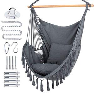 lot 11896 image: WBHome Extra Large Hammock Chair Swing with Hardware Kit, Hanging Macrame Chair Cotton Canvas, Include Carry Bag & Two Soft Seat Cushions, for Bedroom Indoor Outdoor, Max. Weight 330 Lbs (Grey)