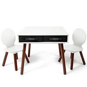 lot 11905 image: Milliard Kids Mid Century Modern Table and Chair Set Wooden with Storage Baskets, Activity Playset Furniture - for Kids and Toddlers