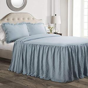 lot 11925 image: Lush Decor 16T003656, Lake Blue Ruffle Skirt 3 Piece Bedspread Set, Queen