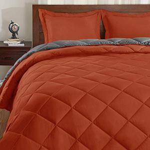 lot 11926 image: Basic Beyond Down Alternative Comforter Set (Queen,Brick RedCharcoal Gray) - Reversible Bed Comforter for All Seasons