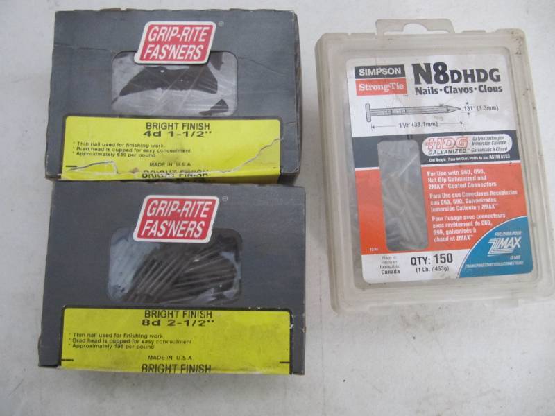 lot 665 image: 3 BOXES NAILS  8d  2 12,  4d 1 12,  N8 GALVANIZED