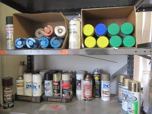 lot 3160 image: 2 SHELVES OF SPRAY PAINTS MOST ARE NEW