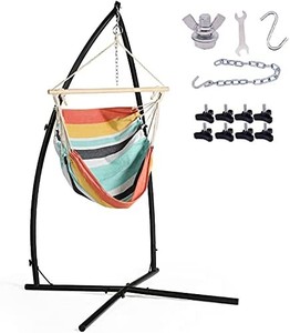 lot 44002 image: LAZZO Hammock Chair Stand with Hanging Swing Chair, Indoor Outdoor Hanging Chair Stand, C-Type Adjustable Height Heavy Duty Steel Solid Hammock Rack Stand for Porch Balcony Patio Swing,220lb