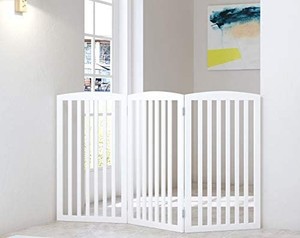 lot 44009 image: PAWLAND Wooden Freestanding Foldable Pet Gate for Dogs, 3 Panel, 36 inch Tall Fence,Dog Gate for The House, Doorway, Stairs, Extra Wide and Tall, White