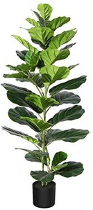 lot 44027 image: DR.Planzen Artificial Plants Fiddle Leaf Fig Tree 4 Feet Fake Plant in Black Pot Faux Ficus Lyrata with 44 Leaves for Indoor Home Office D�cor(1 Pack
