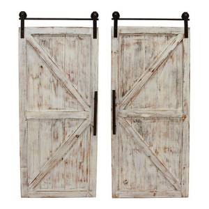 lot 44041 image: Carriage Farmhouse Barn Door Wall Plaque Set White - FirsTime RETAIL $289
