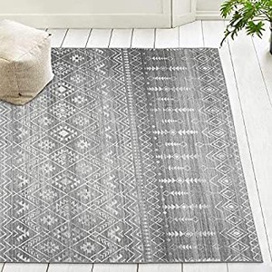 lot 44051 image: ReaLife Machine Washable Rug - Stain Resistant, Non-Shed - Eco-Friendly, Non-Slip, Family & Pet Friendly - Made from Premium Recycled Fibers - Moroccan - Gray, 3 x 5