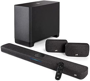 lot 44075 image: Polk Audio React Home Theater System with React Sound Bar, Wireless Subwoofer, and Wireless Surround Speakers