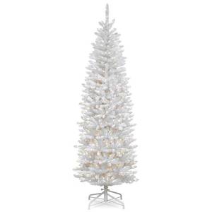 lot 44093 image: National Tree Company 7 Kingswood White Fir Hinged Pencil Tree with 300 Clear Lights