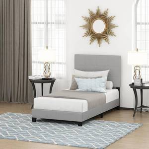 lot 44100 image: Furinno Laval Button Tufted Bed Frame, 12PC Slat Style, Glacier, Twin