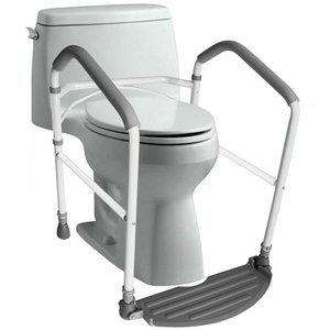 lot 44106 image: RMS Toilet Safety Frame & Rail - Folding & Portable Bathroom Safety Handrail Grab Bar - Adjustable Height (White)